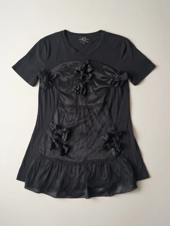McQ Alexander McQueen Sheer Bow Mesh Overlay Ruffle Mixed Media Goth Shirt Top M - Picture 10 of 16